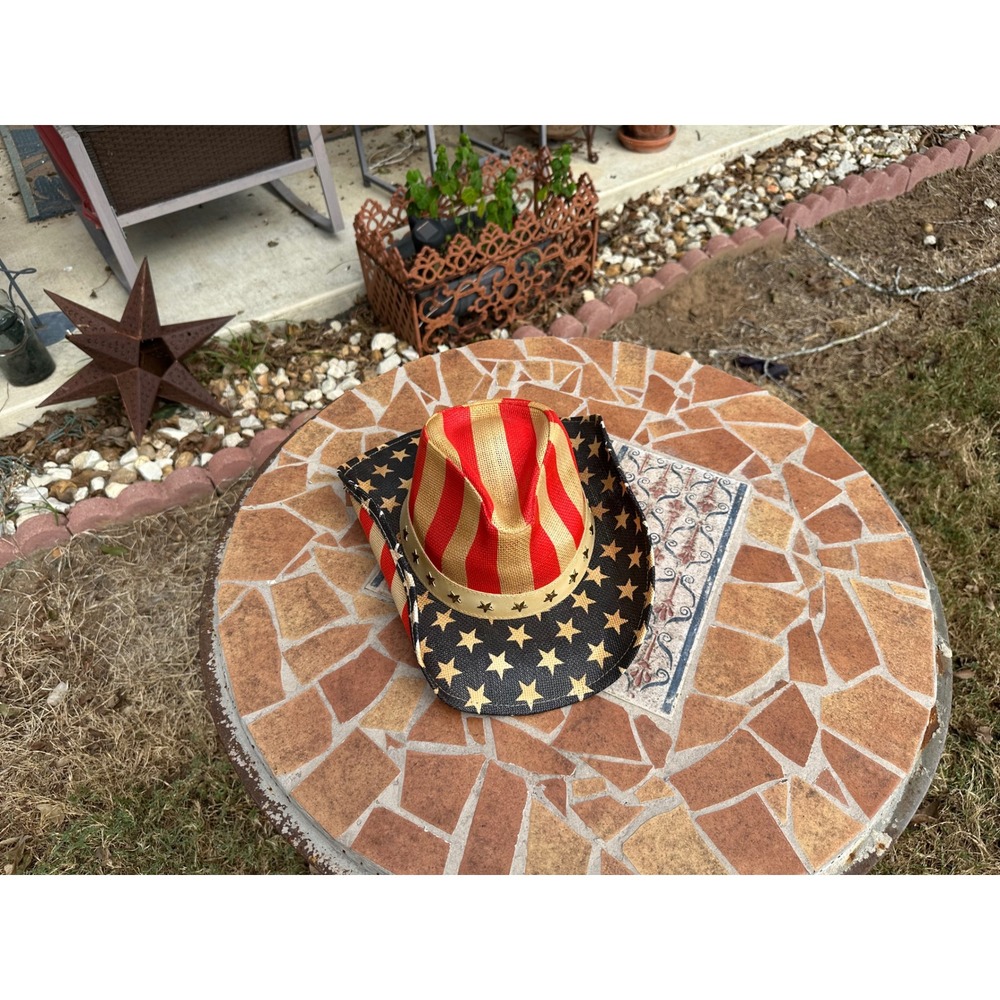 Peter Grimm American Flag Straw Cowboy Hat Patriotic Stars Stripes Western Hat